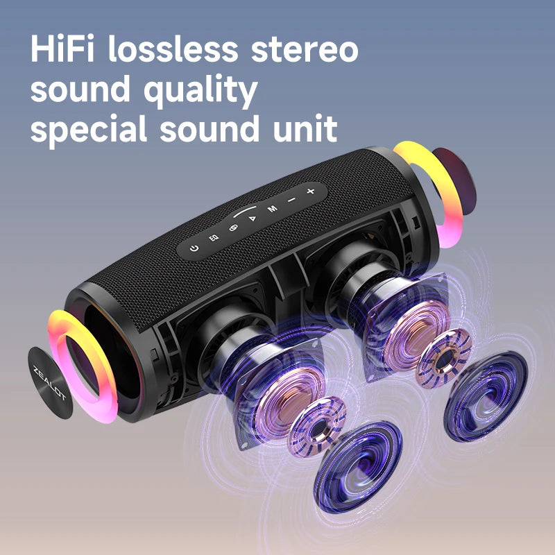 Altavoz Portátil ZEALOT® S56 – 40W con Subwoofer, ALTA CALIDAD