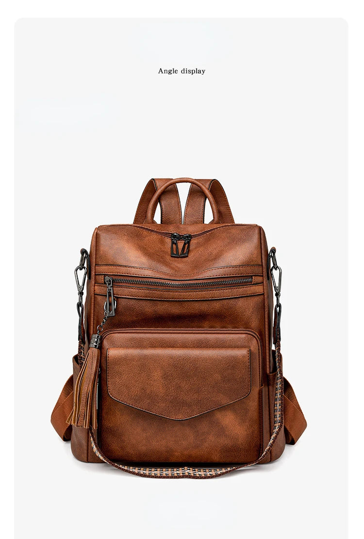 Mochila Retro Impermeable PU - Antirrobo Mujer