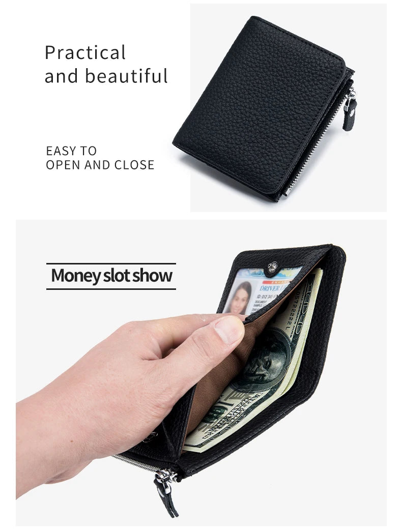 Cartera Corta Cuero Genuino - Estilo Japonés RFID