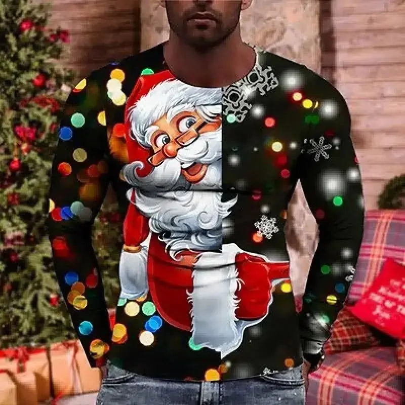 Playera Navideña Hombre Manga Larga - Estampado 3D