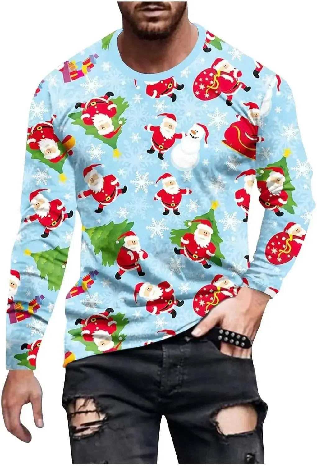Playera Navideña Hombre Manga Larga - Estampado 3D