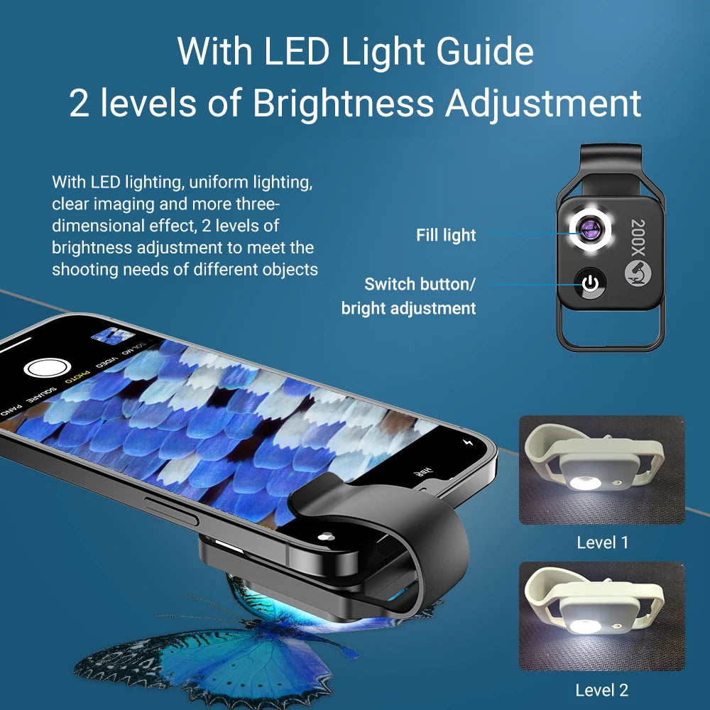 Lente Microscopio para Teléfono 100X/200X con Clip