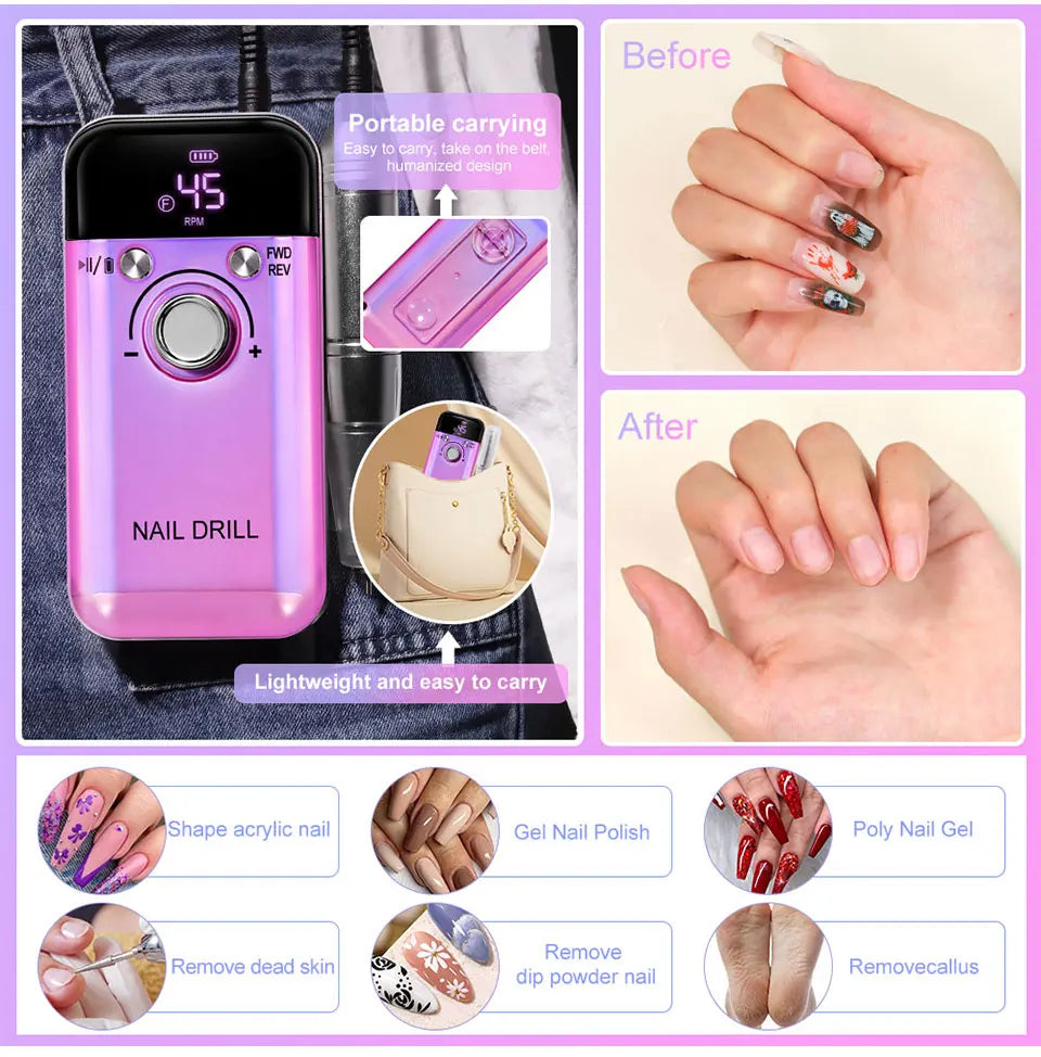 Taladro eléctrico recargable para uñas, 45000RPM7