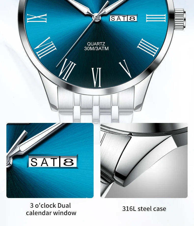 Reloj OLEVS de acero inoxidable para hombre, estilo empresarial minimalista, de lujo,