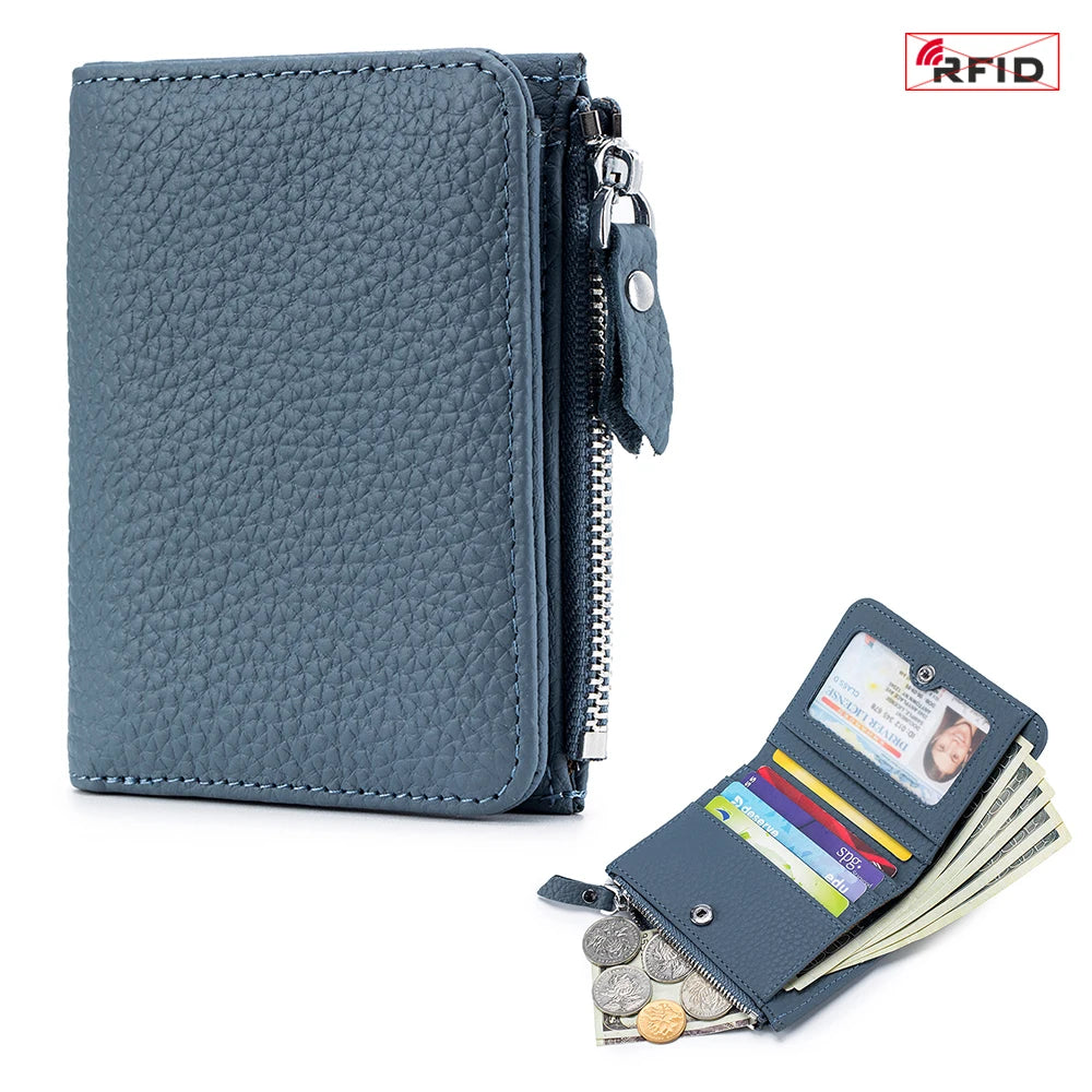 Cartera Corta Cuero Genuino - Estilo Japonés RFID